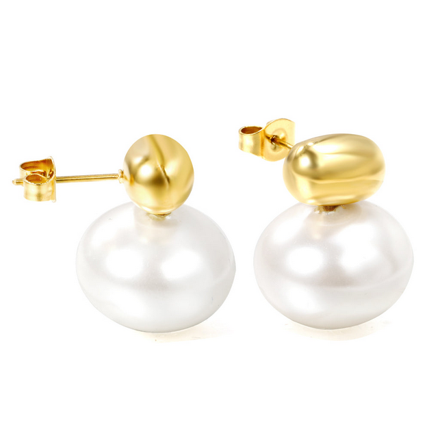 Sculptural Nugget Statement Pearl Drop Earrings | 18K Tarnish-Free Gold