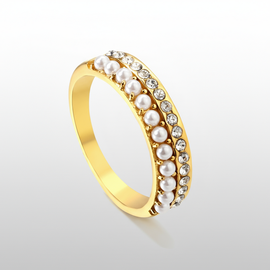 18K PVD Gold Plated Pearl & Crystal Ring | Tarnish-Free, Hypoallergenic Band