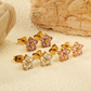 3-Pair Flower Stud Earring Set | Coloured Zirconia Tarnish-Free Gold