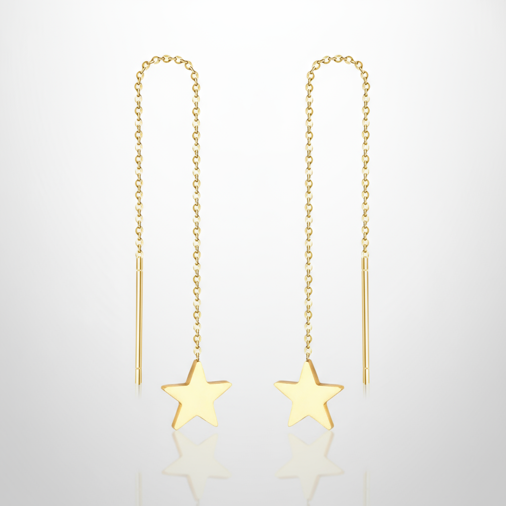 Celestial Star Threader Earrings | Long Dangle Tarnish-Free Stainless Steel