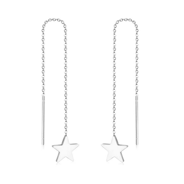 Celestial Star Threader Earrings | Long Dangle Tarnish-Free Stainless Steel