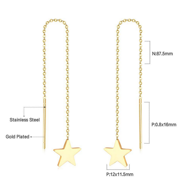 Celestial Star Threader Earrings | Long Dangle Tarnish-Free Stainless Steel