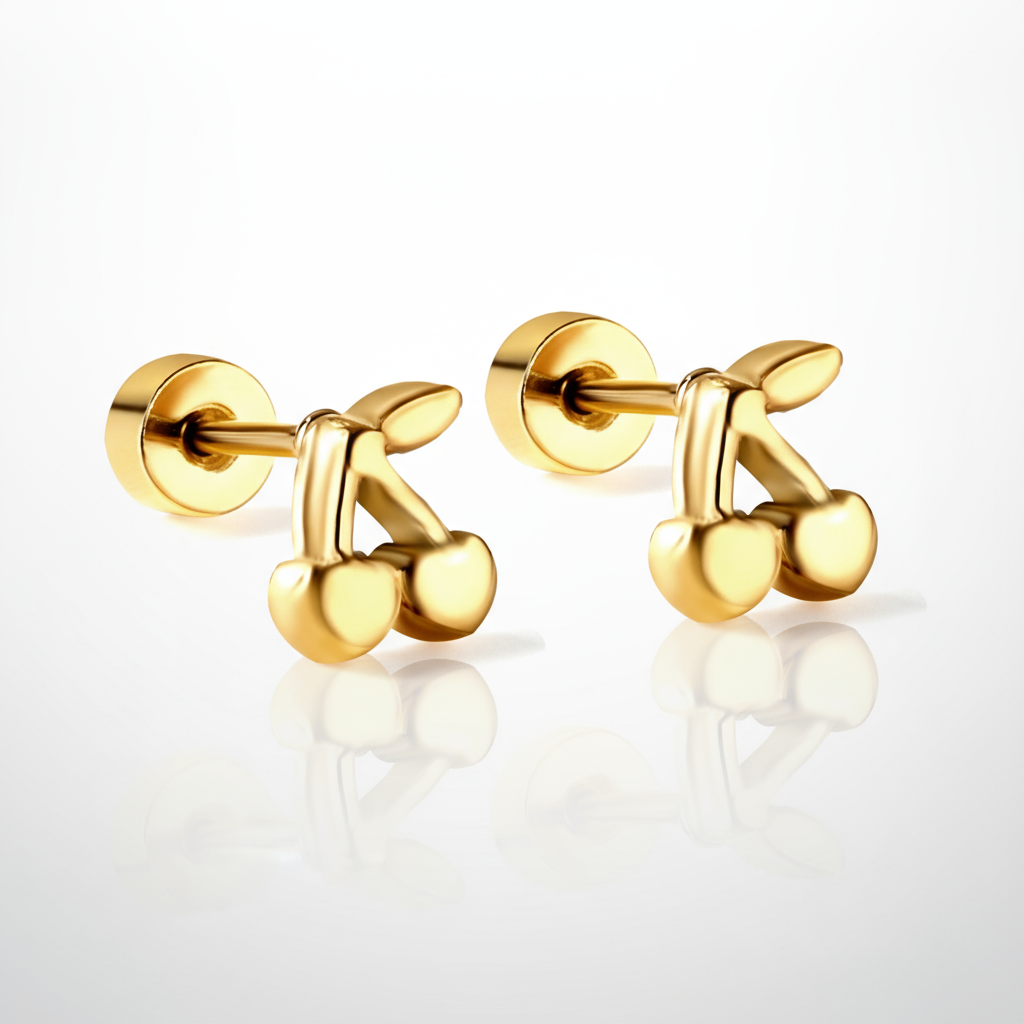 Cherry Screw Back Stud Earrings | Tarnish-Free 18K Gold Cartilage Studs