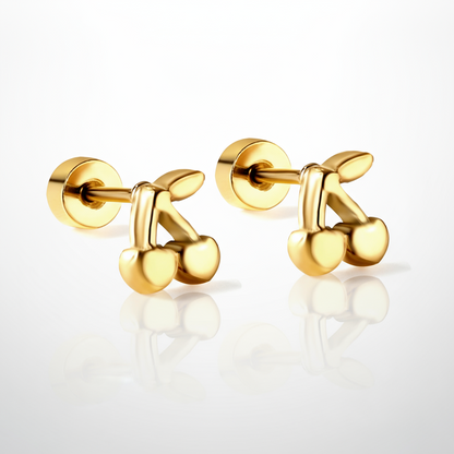 Cherry Screw Back Stud Earrings | Tarnish-Free 18K Gold Cartilage Studs