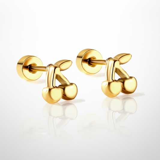Cherry Screw Back Stud Earrings | Tarnish-Free 18K Gold Cartilage Studs