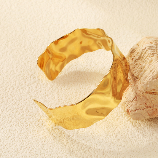 Liquid Gold Sculptural Cuff Bracelet | Wide Tarnish-Free Stainless Steel