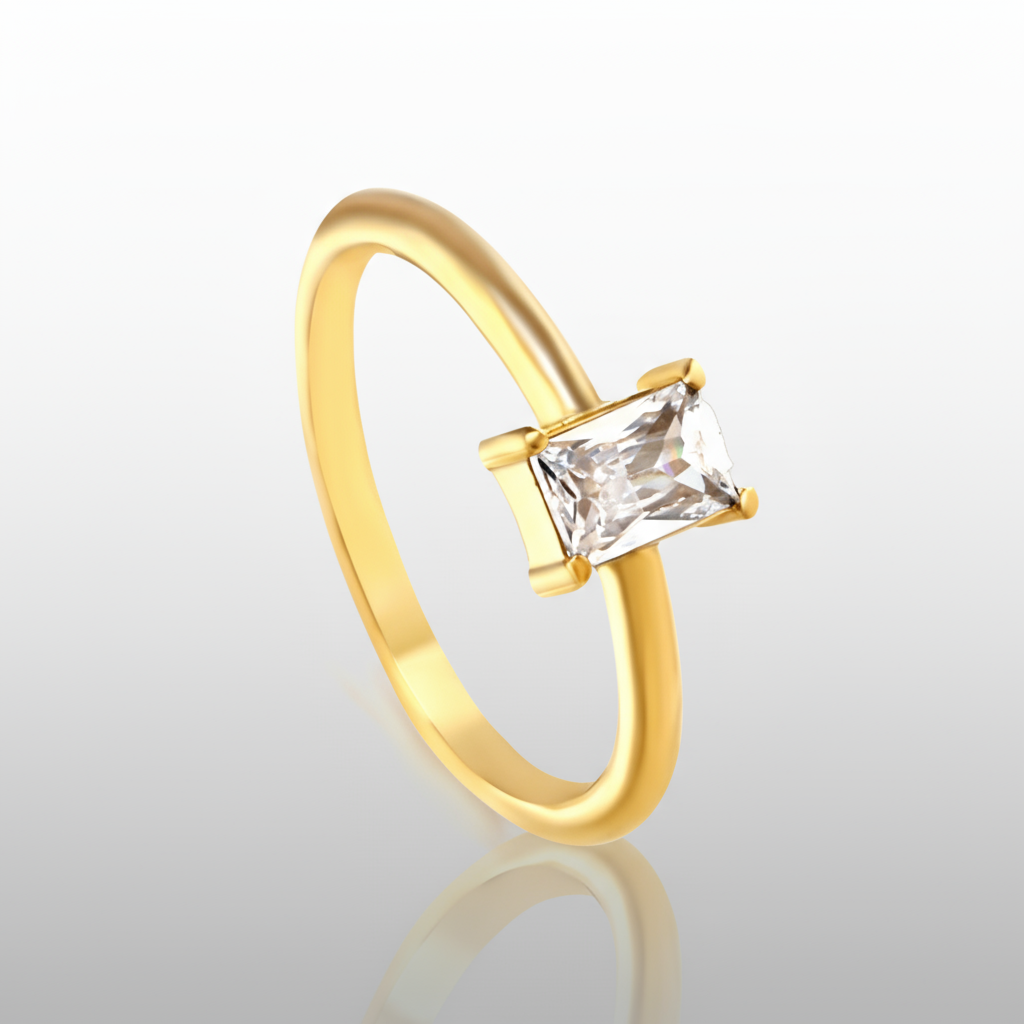Minimalist Baguette CZ Solitaire Ring | 18K Gold Plated Tarnish-Free Band