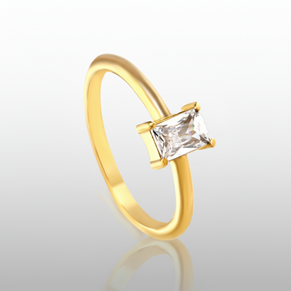 Minimalist Baguette CZ Solitaire Ring | 18K Gold Plated Tarnish-Free Band