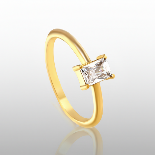 Minimalist Baguette CZ Solitaire Ring | 18K Gold Plated Tarnish-Free Band