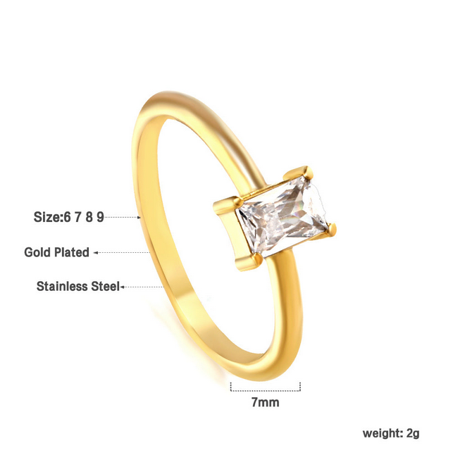Minimalist Baguette CZ Solitaire Ring | 18K Gold Plated Tarnish-Free Band