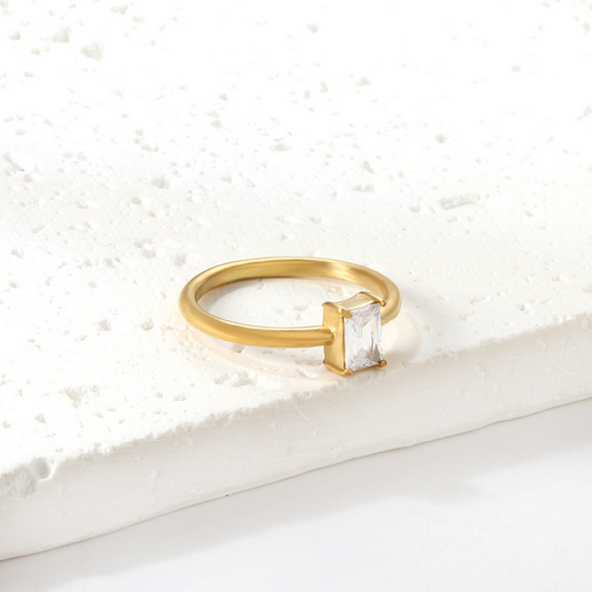 Minimalist Baguette CZ Solitaire Ring | 18K Gold Plated Tarnish-Free Band