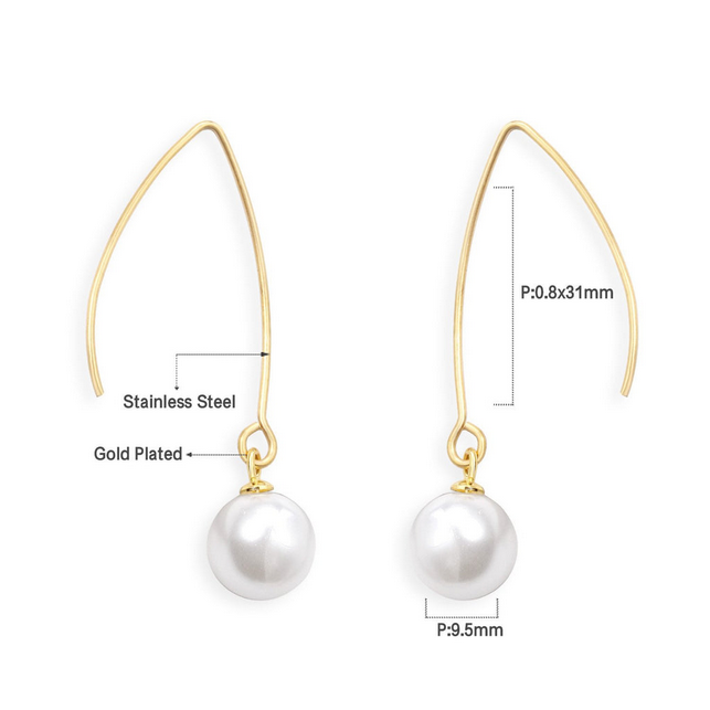 Minimalist Pearl Drop Dangle Earrings | Tarnish-Free 316L Stainless Steel