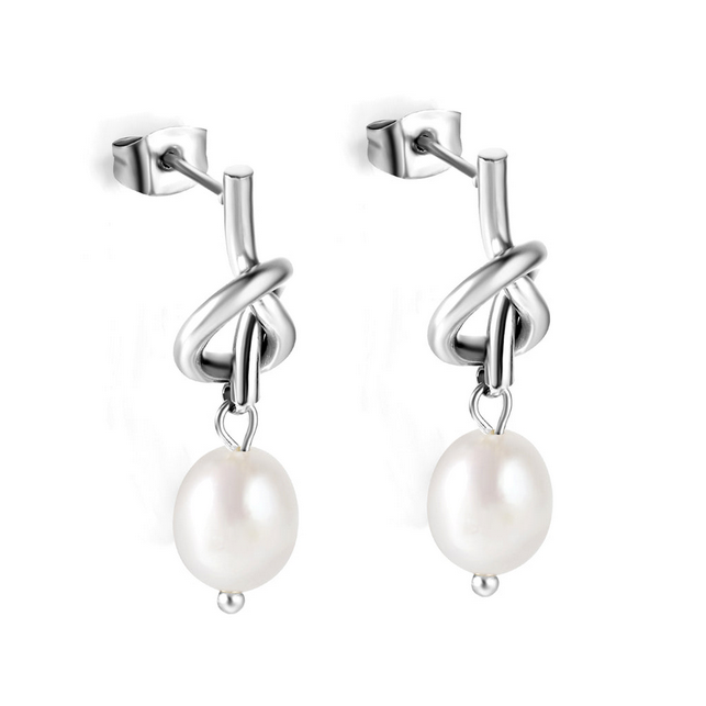 Rope Knot Pearl Drop Earrings | Tarnish-Free 18K Gold Dangle Studs