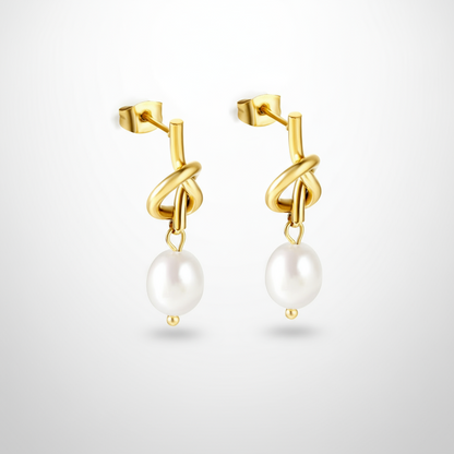 Rope Knot Pearl Drop Earrings | Tarnish-Free 18K Gold Dangle Studs