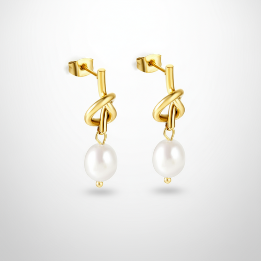 Rope Knot Pearl Drop Earrings | Tarnish-Free 18K Gold Dangle Studs