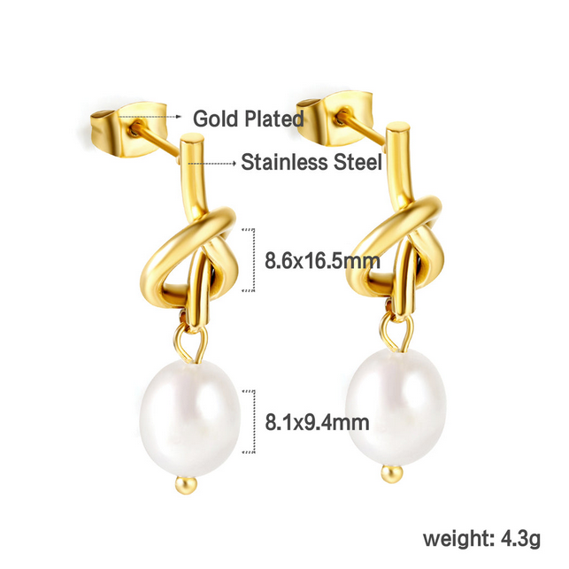 Rope Knot Pearl Drop Earrings | Tarnish-Free 18K Gold Dangle Studs