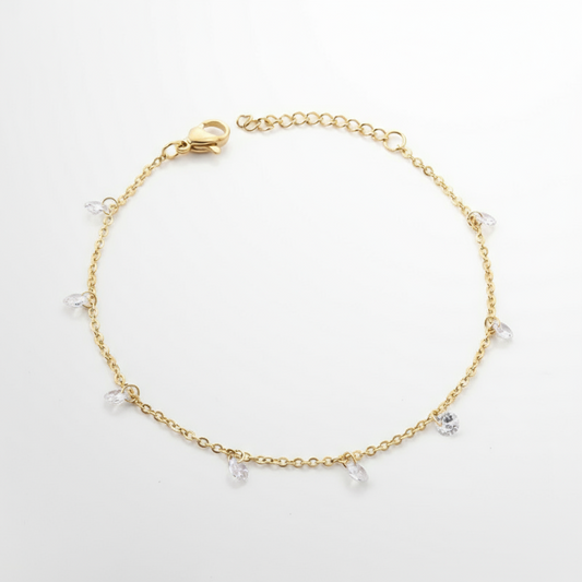 Dainty CZ Station Bracelet | Tarnish-Free 18K Gold Plated Layering Chain
