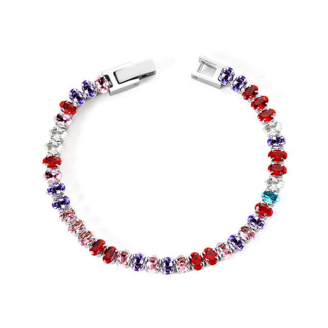 Multicolor Gemstone Tennis Bracelet | Tarnish-Free Oval CZ & Gold Plated