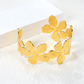 Wide Floral Statement Cuff Bracelet | Tarnish-Free Gold Flower Bangle