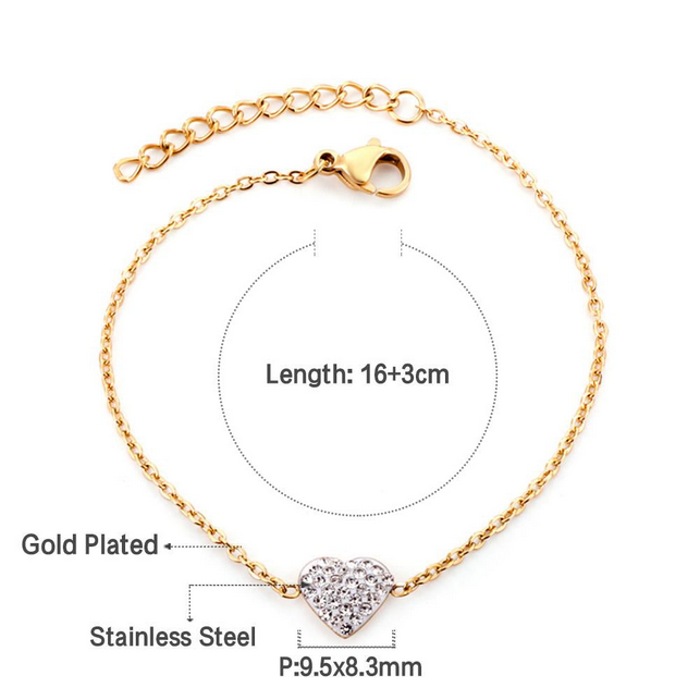 Dainty Pave Heart Shape Chain Bracelet | Two-Tone Gold Tarnish-Free Stainless Steel