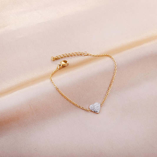 Dainty Pave Heart Shape Chain Bracelet | Two-Tone Gold Tarnish-Free Stainless Steel