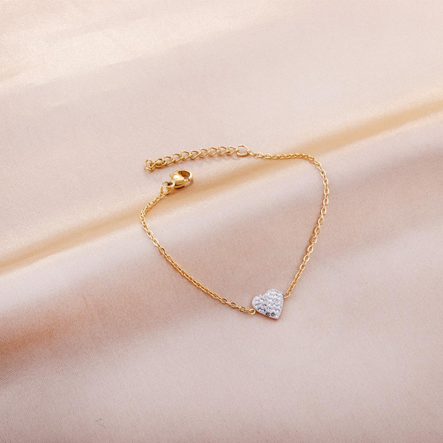 Dainty Pave Heart Shape Chain Bracelet | Two-Tone Gold Tarnish-Free Stainless Steel