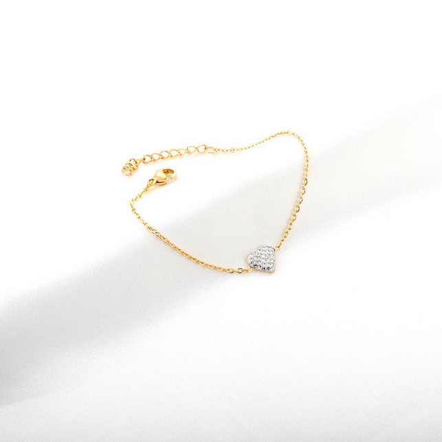 Dainty Pave Heart Shape Chain Bracelet | Two-Tone Gold Tarnish-Free Stainless Steel