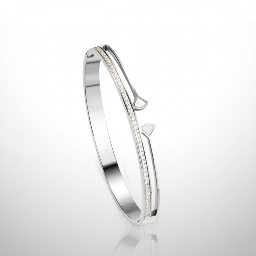 Pavé CZ Split Bangle Bracelet | Tarnish-Free Silver Open Cuff