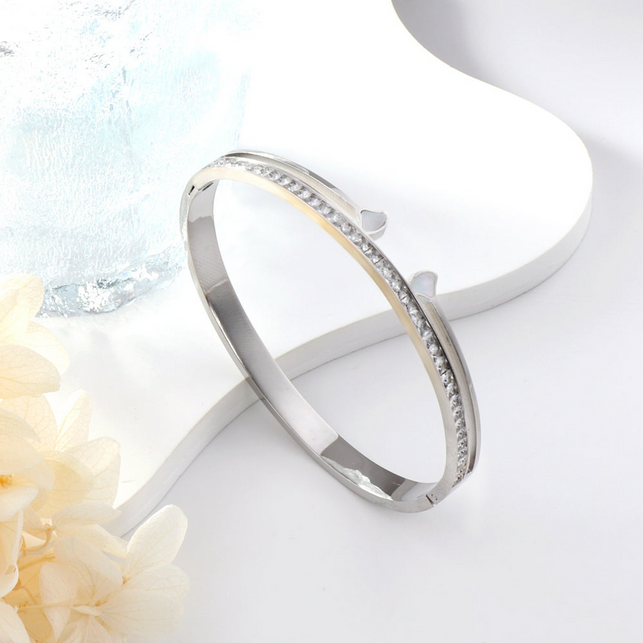 Pavé CZ Split Bangle Bracelet | Tarnish-Free Silver Open Cuff
