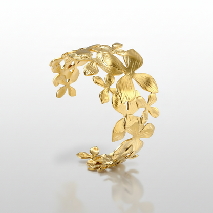 Ultra-Wide Floral Statement Cuff | 18K Gold Tarnish-Free Flower Bangle