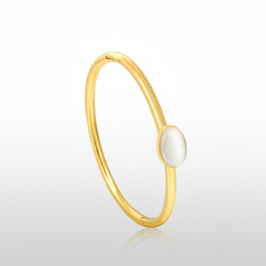 Minimalist Oval Cat's Eye Bangle | Tarnish-Free 18K Gold Gemstone Bracelet