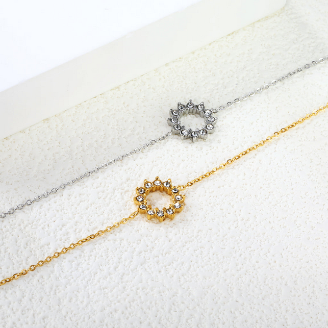 Dainty Sunburst Charm Bracelet | Tarnish-Free CZ Gold Chain for Layering