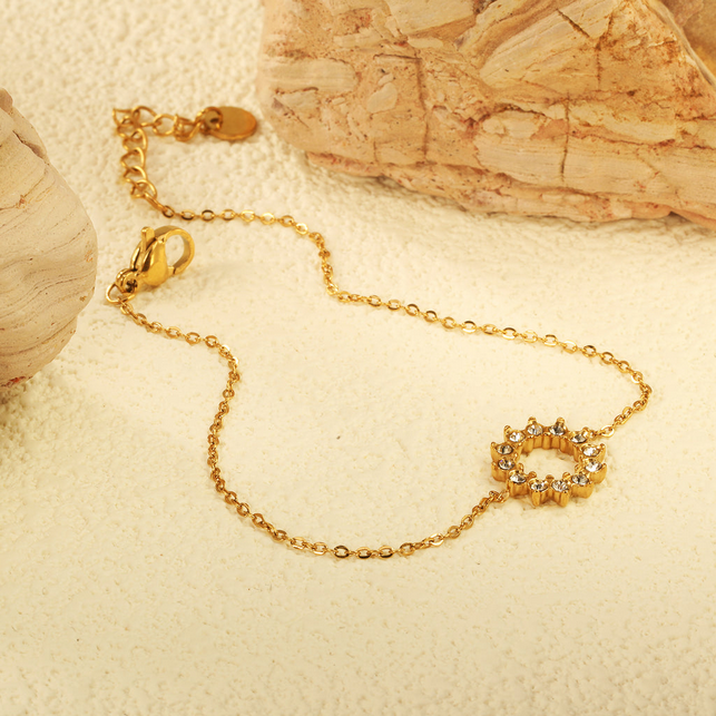 Dainty Sunburst Charm Bracelet | Tarnish-Free CZ Gold Chain for Layering