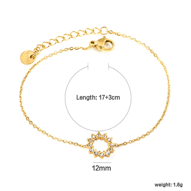 Dainty Sunburst Charm Bracelet | Tarnish-Free CZ Gold Chain for Layering