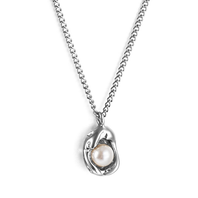 Sculptural Pearl Pendant Necklace | Tarnish-Free 18K Gold Liquid Metal