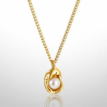 Sculptural Pearl Pendant Necklace | Tarnish-Free 18K Gold Liquid Metal