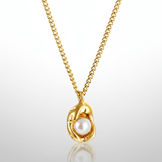 Sculptural Pearl Pendant Necklace | Tarnish-Free 18K Gold Liquid Metal