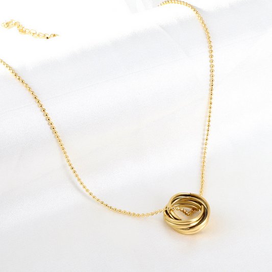Interlocking Knot Pendant Necklace | Tarnish-Free Gold Bead Chain Statement