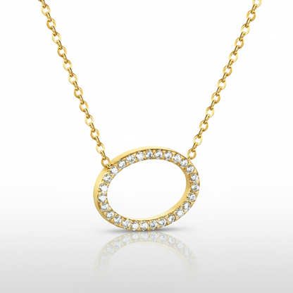 Oval Pavé CZ Pendant Necklace | Tarnish-Free Gold Layering Chain - Fynzi