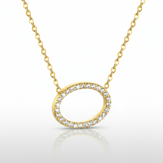 Oval Pavé CZ Pendant Necklace | Tarnish-Free Gold Layering Chain