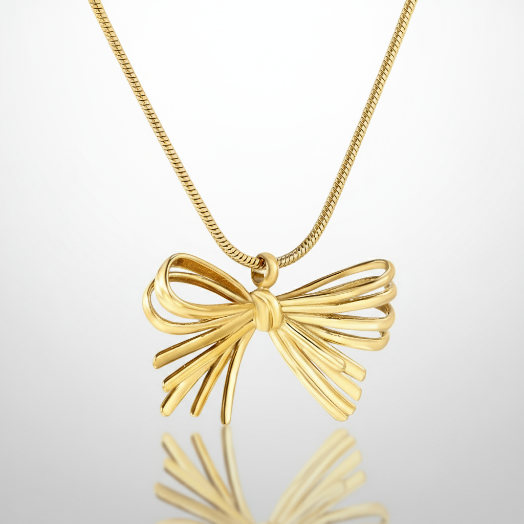 Statement Bow Pendant Necklace | Gold Snake Chain Tarnish-Free 18K