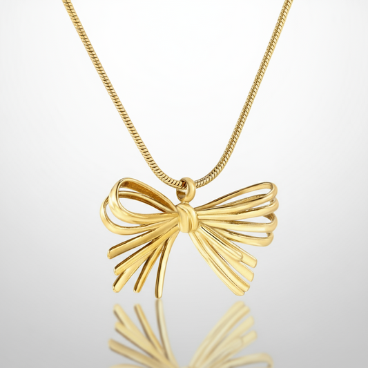 Statement Bow Pendant Necklace | Gold Snake Chain Tarnish-Free 18K