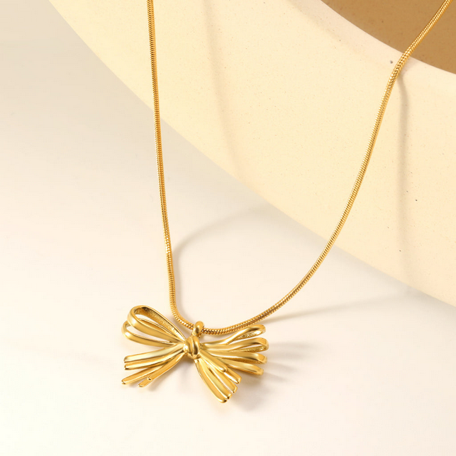 Statement Bow Pendant Necklace | Gold Snake Chain Tarnish-Free 18K