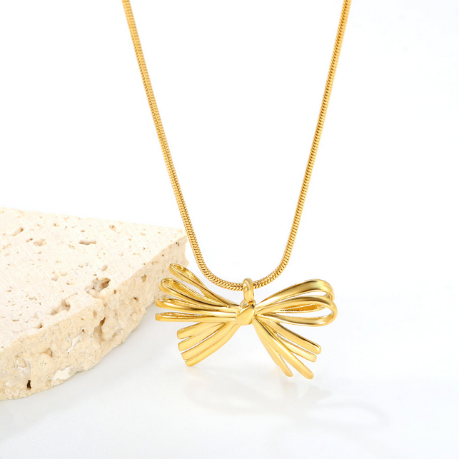 Statement Bow Pendant Necklace | Gold Snake Chain Tarnish-Free 18K