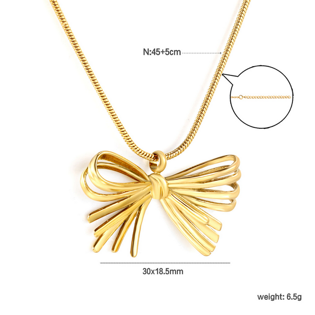 Statement Bow Pendant Necklace | Gold Snake Chain Tarnish-Free 18K