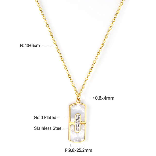 Mother of Pearl Bar Pendant Necklace | Tarnish-Free Gold CZ Inlay