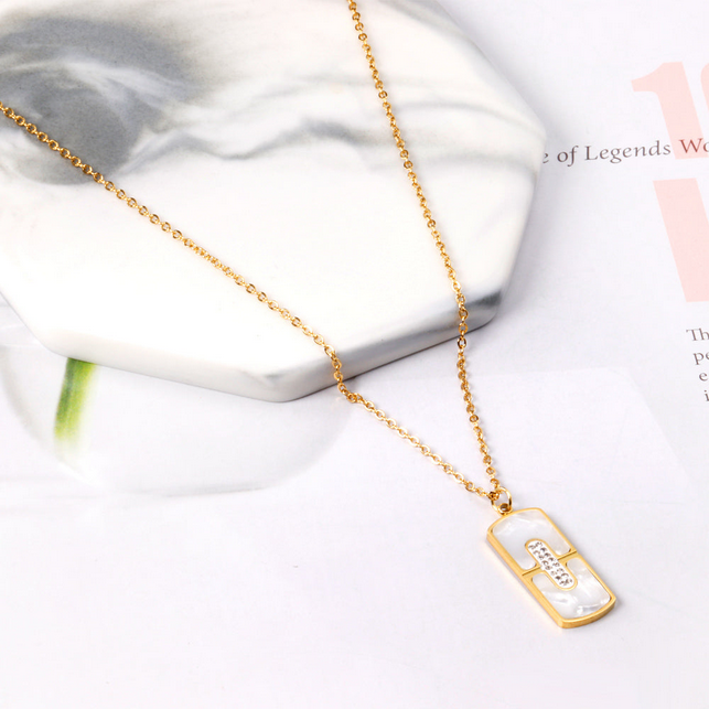 Mother of Pearl Bar Pendant Necklace | Tarnish-Free Gold CZ Inlay