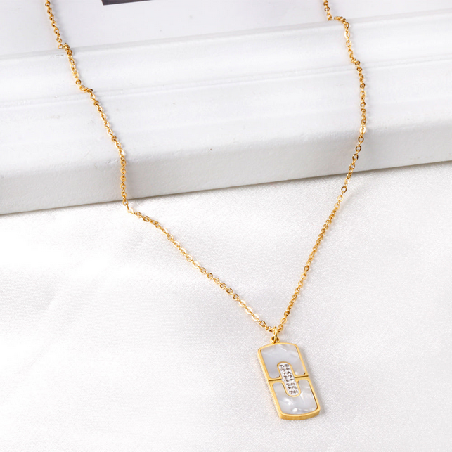 Mother of Pearl Bar Pendant Necklace | Tarnish-Free Gold CZ Inlay