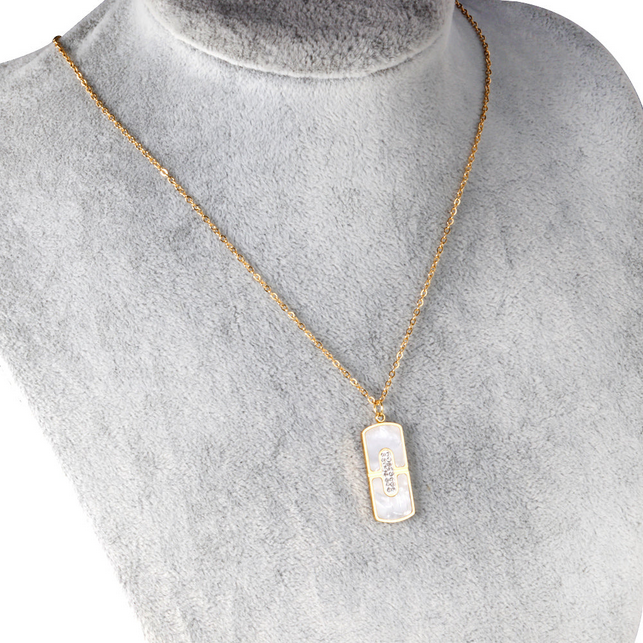 Mother of Pearl Bar Pendant Necklace | Tarnish-Free Gold CZ Inlay