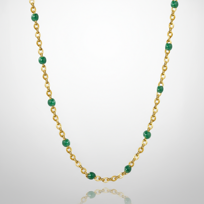 Green Bead Station Chain Necklace | Tarnish-Free 18K Gold Plated Layering - Fynzi